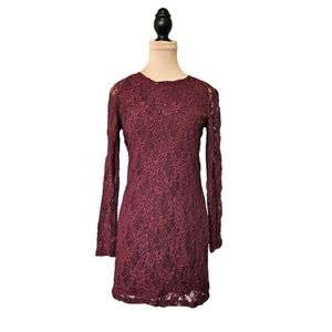 Sunday Best Long Sleeve Lace Red Burgundy Dress Sz M
